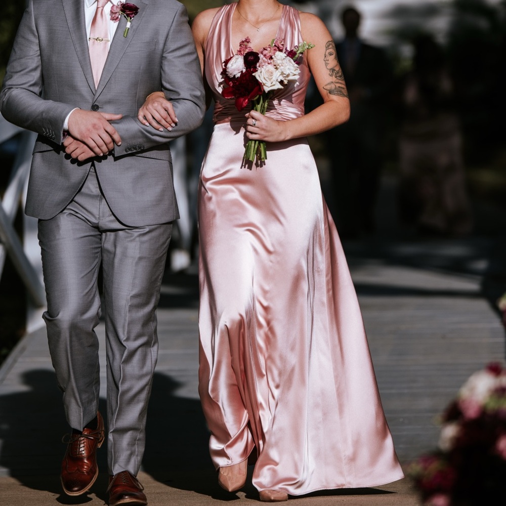 Revelry Satin Maxi Dress in Blush Pink